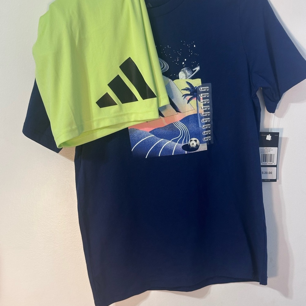 Adidas Kids Navy Tee and Neon Shorts Bundle!